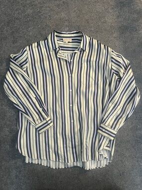 Striped Button-Down Shirt - Blue & White